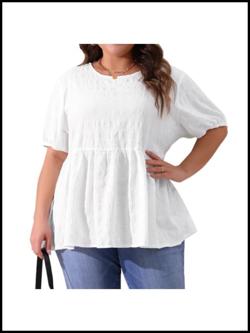 Plus Size Babydoll Blouse Women Crewneck Short Sleeve Loose Flowy Summer Top